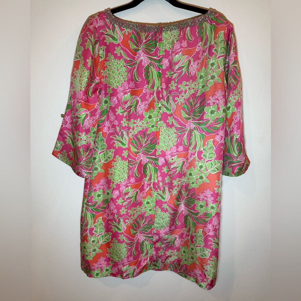 Lilly Pulitzer Jubilee Beaded Silk Dress Embellished Long Sleeve Sz10